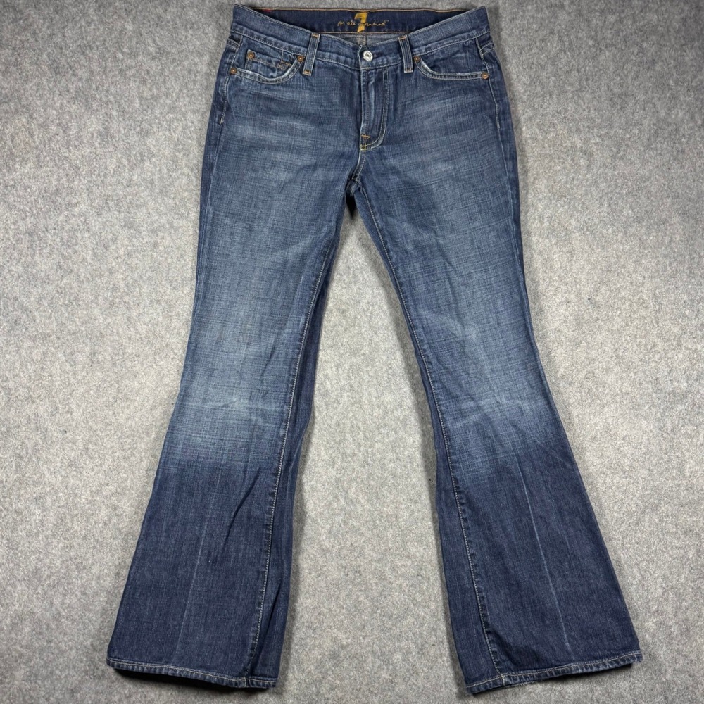 7 For All Mankind Pants Women 31 Dark Wash Blue Flare Denim Retro Wide Leg Jean
